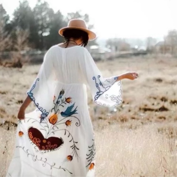 Bohemian Embroidered Button Down Maxi Dream Dress - Picture 10 of 12